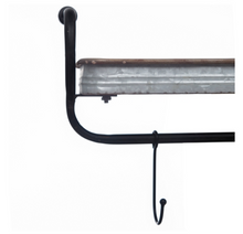 Load image into Gallery viewer, Rustic Galvanized metal wall shelf with hooks.