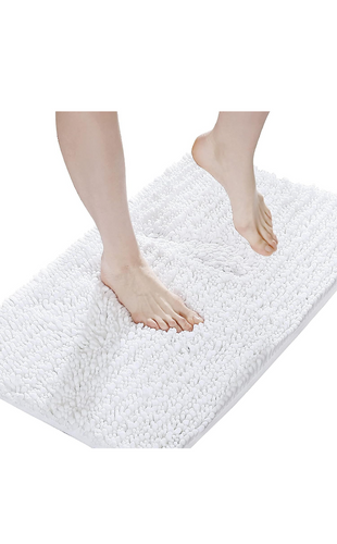 Large Bathroom Rug Nonslip Bath Mat (24x44 Inch White) Water Absorbent Super Soft Shaggy Chenille Machine Washable Dry Extra Thick.
