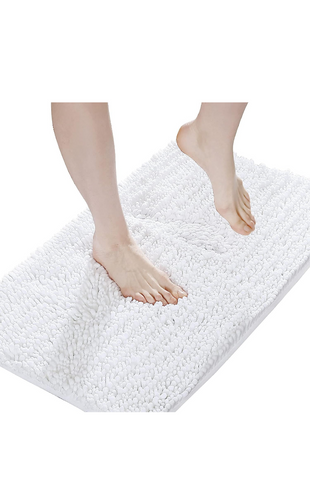 2 Large Bathroom Rug Nonslip Bath Mat (24x44 Inch White) Water Absorbent Super Soft Shaggy Chenille Machine Washable Dry Extra Thick.