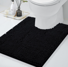 Load image into Gallery viewer, Chenille U-Shaped Toilet Bathroom Rugs, Soft Absorbent Non-Slip Contoured Rugs, Machine Washable Contour Bath Mats for Bathroom Toilet, 20&quot; x 24&quot;, Black