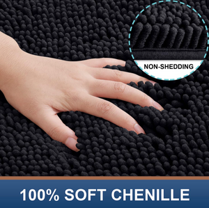 Chenille U-Shaped Toilet Bathroom Rugs, Soft Absorbent Non-Slip Contoured Rugs, Machine Washable Contour Bath Mats for Bathroom Toilet, 20" x 24", Black