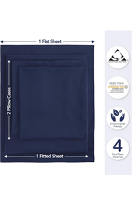 CRAFTSWORTH 100% Egyptian Cotton Sheets Twin 3 Piece Set Navy Blue Extra Deep Pocket Sheet Sets .
