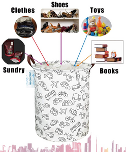Laundry Basket Canvas Fabric Collapsible Organizer Basket for Storage Bin Toy Bins Gift Baskets Bedroom Clothes Children Nursery Hamper (Vehicle)