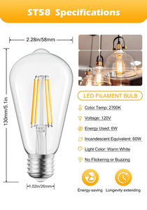 LED Edison Light Bulbs，12Pcs Vintage 6 Watt，Equivalent 60W Incandescent Light...