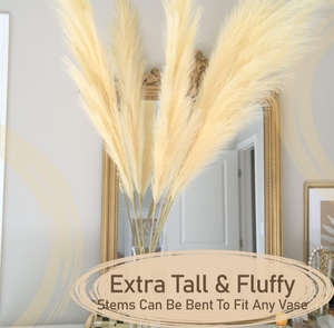 Faux Pampas Grass Decor Tall 46 inch 3 Stem Grass Tall for Floor Vase, Large Pompas Grass Branches Plants I Floor Vase Filler for Home Boho Decorations.