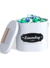 Load image into Gallery viewer, Laundry Pod Container with Lid - Metal Laundry Containers for Detergent Pods - Laundry Detergent Storage Container - Laundry Soap Container.