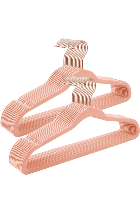 Hangers 25 Pack, Non-Slip Hangers with Rose Gold-Colored Swivel Hooks