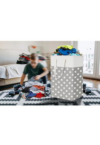 Freestanding Laundry Hamper with Handle, Collapsible Large Cotton Storage Basket for Clothes (Grey Star)