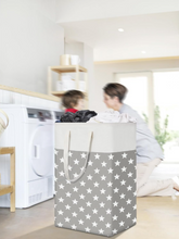 Load image into Gallery viewer, Freestanding Laundry Hamper with Handle, Collapsible Large Cotton Storage Basket for Clothes (Grey Star)