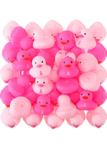 Jenaai 150 Pcs Pink Ribbon Rubber Ducks Breast Cancer Awareness Bathing Toy Bathtub Shower Toys Floating Ducks for Pool, Gifts Decorations October Breast Cancer Events, 75 Rose Pink and 75 Pastel Pink