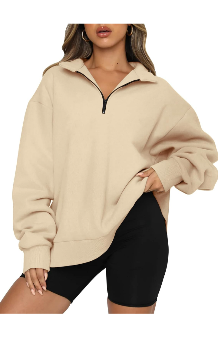 ATHMILE Womens Oversized Half Zip Pullover Long Sleeve Sweatshirt Quarter Zip Hoodie Sweater Teen Girls Fall Y2K Clothes