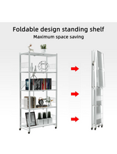 Load image into Gallery viewer, MOLYHOM Folding Storage Shelves, 5-Tier Metal Collapsible Shelves with Wheels, Shelving Units and Storage Rack, Rolling Shelf No Assembly…