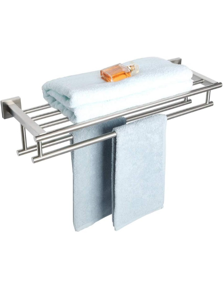 Towel Rack,Towel Holder Towel Shelf with Double Towel Bars for Bathroom Lavatory,SUS 304 Stainless Steel Wall Mount Towel Hanger Storage,24-Inch Brushed Nickel,GZ8000-LS