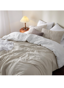 Bedsure Bedding Comforter  Queen, Reversible Beige and White 90x90