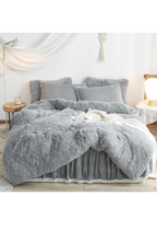 Load image into Gallery viewer, Luxury Plush Shaggy Flannel Velvet (1 Faux Fur Duvet Cover + 2 Pillowcases) Fluffy Comforter Bedding Sets 3 Pieces,Zipper Closure (Gray, Queen)