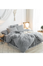 Load image into Gallery viewer, Luxury Plush Shaggy Flannel Velvet (1 Faux Fur Duvet Cover + 2 Pillowcases) Fluffy Comforter Bedding Sets 3 Pieces,Zipper Closure (Gray, Queen)