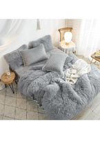 Load image into Gallery viewer, Luxury Plush Shaggy Flannel Velvet (1 Faux Fur Duvet Cover + 2 Pillowcases) Fluffy Comforter Bedding Sets 3 Pieces,Zipper Closure (Gray, Queen)