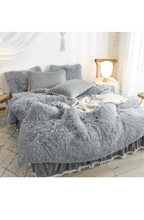 Load image into Gallery viewer, Luxury Plush Shaggy Flannel Velvet (1 Faux Fur Duvet Cover + 2 Pillowcases) Fluffy Comforter Bedding Sets 3 Pieces,Zipper Closure (Gray, Queen)