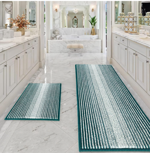 Bathroom Rugs and Mats Sets, 2 Piece Thick Absorbent Chenille Bath Mat Rug Set Non Slip, Soft Shaggy Bath Room Floor Mats for Bathroom, Machine Washable (22" x 60" Plus 20" x 3O", Green)