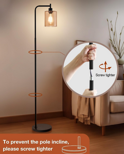 Oneach 66.5 '' Black Floor Lamps for Living Room with Glass Lampshade Tall Floor Lamp with LED Bulb Industrial Standing Lamp for Bedroom