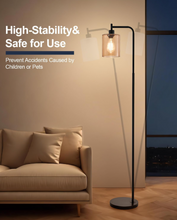 Load image into Gallery viewer, Oneach 66.5 &#39;&#39; Black Floor Lamps for Living Room with Glass Lampshade Tall Floor Lamp with LED Bulb Industrial Standing Lamp for Bedroom