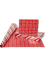 Load image into Gallery viewer, American Greetings 80 sq. ft. Reversible Christmas Wrapping Paper Bundle, Red, Black and Silver Foil, Candy Cane Stripe, Snowmen and Santa Belt (4 Rolls 30 in. x 8 ft.)