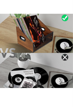 Load image into Gallery viewer, Record Storage, Rustic record Holder,Record Crates for Vinyl, Pine Wood &amp; Metal Record Box for Display, 60-Record Capacity LP Album Organizer