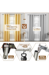 Antique Silver Curtain Rods for Windows 72 to 144 Inches(6-12ft), 1 Inch Long Curtain Rod 32 to 144 Inches, Heavy Duty Decorative Single Drapery Rods, Square End