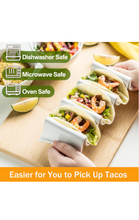Load image into Gallery viewer, Taco Holders Set of 2, Porcelain Large Taco Tray with Handles, Reusable and Stackable Taco Plates, Perfect for Burritos and Tortillas Holder Handles, Oven &amp; Microwave Safe. M