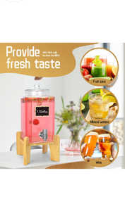 1.5 Gallon Glass Beverage Dispenser With Stand(Natual Bamboo).
