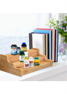 Spice Rack Kitchen Cabinet Organizer- 3 Tier Bamboo Expandable Display Shelf Yellow