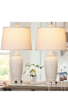 Load image into Gallery viewer, 25&quot; Farmhouse Jar Table Lamps Set of 2, 3 Way Touch Control Rustic Bedside Lamps with USB A+C Ports.