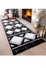 Load image into Gallery viewer, 2x6.5 Runner Rugs for Bedroom Bedside, Geometric Washable Hallway Runner Carpet, Farmhouse Tufted Woven Tassel Rug for Kitchen Bathroom Laundry Room Decor, Black/White