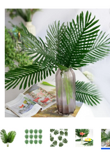 Load image into Gallery viewer, Limei 12 Pack Palm Artificial Plants Leaves Decorations Faux medium Tropical Palm Leaves Imitation Ferns Artificial Plants Leaf for Home Kitchen Party Flowers Arrangement Wedding Decorations (Green) 16&quot;