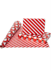 American Greetings 80 sq. ft. Reversible Christmas Wrapping Paper Bundle, Red, Black and Silver Foil, Candy Cane Stripe, Snowmen and Santa Belt (4 Rolls 30 in. x 8 ft.)