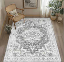Load image into Gallery viewer, 3X5 Area Rugs Machine Washable Runner Rugs for Living Room Bedroom Hallway, Non Slip Indoor Soft Accent Distressed Boho Vintage Print Lightweight Thin Low Pile Carpet, Grey