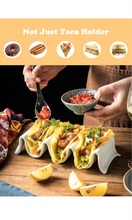 Load image into Gallery viewer, Taco Holders Set of 2, Porcelain Large Taco Tray with Handles, Reusable and Stackable Taco Plates, Perfect for Burritos and Tortillas Holder Handles, Oven &amp; Microwave Safe. M