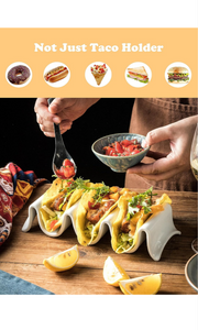 Taco Holders Set of 2, Porcelain Large Taco Tray with Handles, Reusable and Stackable Taco Plates, Perfect for Burritos and Tortillas Holder Handles, Oven & Microwave Safe. M