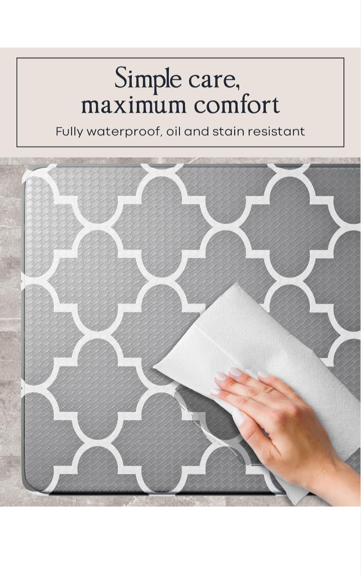 Anti Fatigue Kitchen Mats for Floor 2 PCS, Memory Foam Cushioned Rugs, Comfort Standing Desk Mats for Office, Home, Laundry Room, Waterproof & Ergonomic, 17.3×30.3 & 17.3×47, Grey Lantern