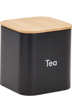 Load image into Gallery viewer, Juvale Coffee Tea Sugar Container Set - Black Iron Kitchen Canister Set with Bamboo Lids (3 Pieces, 48 oz)