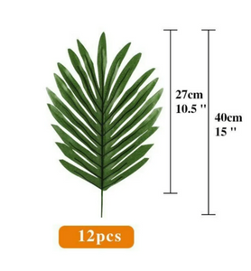 Limei 12 Pack Palm Artificial Plants Leaves Decorations Faux medium Tropical Palm Leaves Imitation Ferns Artificial Plants Leaf for Home Kitchen Party Flowers Arrangement Wedding Decorations (Green) 16"