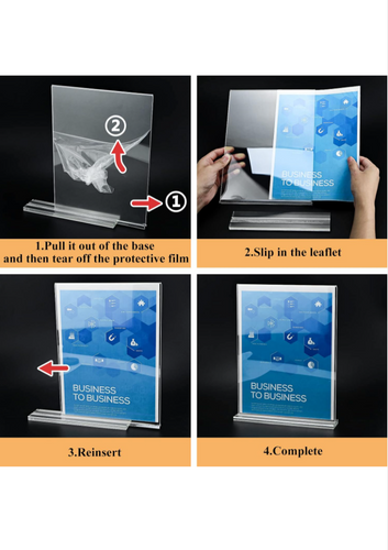 Arrobust 8.5 x 11 Acrylic Sign Holder Clear Display Table Signs Stand, Double Sided T Shape Flyer Holder Plastic for Picture Paper Frame Holder Home Office Menu Retail Show Fair, 4 Pack