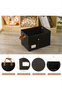 Furnhome 3 sets Black Storage Bins for Closet / Shelves, 2-Pack Large Storage Basket for Organizing with Metal Frame, Flodable organizing baskets for shelves.