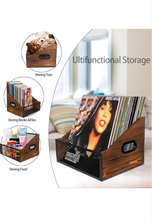 Load image into Gallery viewer, Record Storage, Rustic record Holder,Record Crates for Vinyl, Pine Wood &amp; Metal Record Box for Display, 60-Record Capacity LP Album Organizer