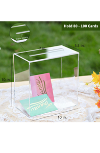 Clear Acrylic Card Box w/Slot, Thick DIY Wedding Box Blank No Print, Large 10x10x5.5 in, for Reception Decoration Fundraiser Money Box Election Ballot Graduation Keepsake Party Favor