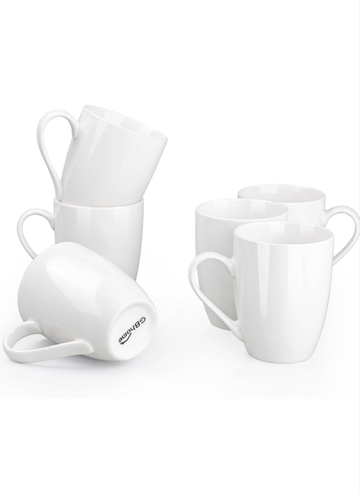 White Coffee Mugs, Set of 6 12oz, Coffee Mug Set, Christmas Coffee Mugs, Hot Chocolate Mugs, Ceramic Mugs, Large Mugs for Coffee, Set of Mugs, Hot Cocoa Mugs, Mug Sets, Coffee Mug Ceramic Set