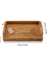 Load image into Gallery viewer, Hand-Woven Rattan Rectangular Serving Tray with Handles for Breakfast, Drinks, Snack for Coffee Table (17x11.4x1.8inches)