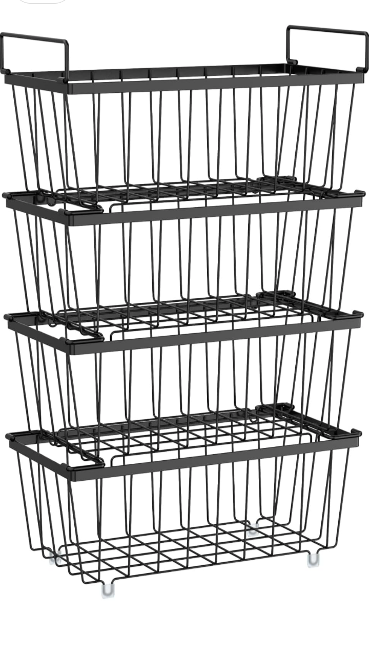 Freezer Organizer Bins - 4 Pack Small Stackable Deep Freezer Organizer Bins for 7 Cu.Ft Freezers Easy Get Bottom Foods without Digging, Chest Freezer Organizer Prevent Frozen Food Waste, Black