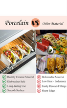 Load image into Gallery viewer, Taco Holders Set of 2, Porcelain Large Taco Tray with Handles, Reusable and Stackable Taco Plates, Perfect for Burritos and Tortillas Holder Handles, Oven &amp; Microwave Safe. M