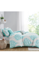 Load image into Gallery viewer, Intelligent Design Senna Comforter Set Twin/Twin XL Size - Aqua Blue/Gray, Damask – 4 Piece Bed Sets – All Season Ultra Soft Microfiber Teen Bedding - Great For Dorm Room and Girls Bedroom.